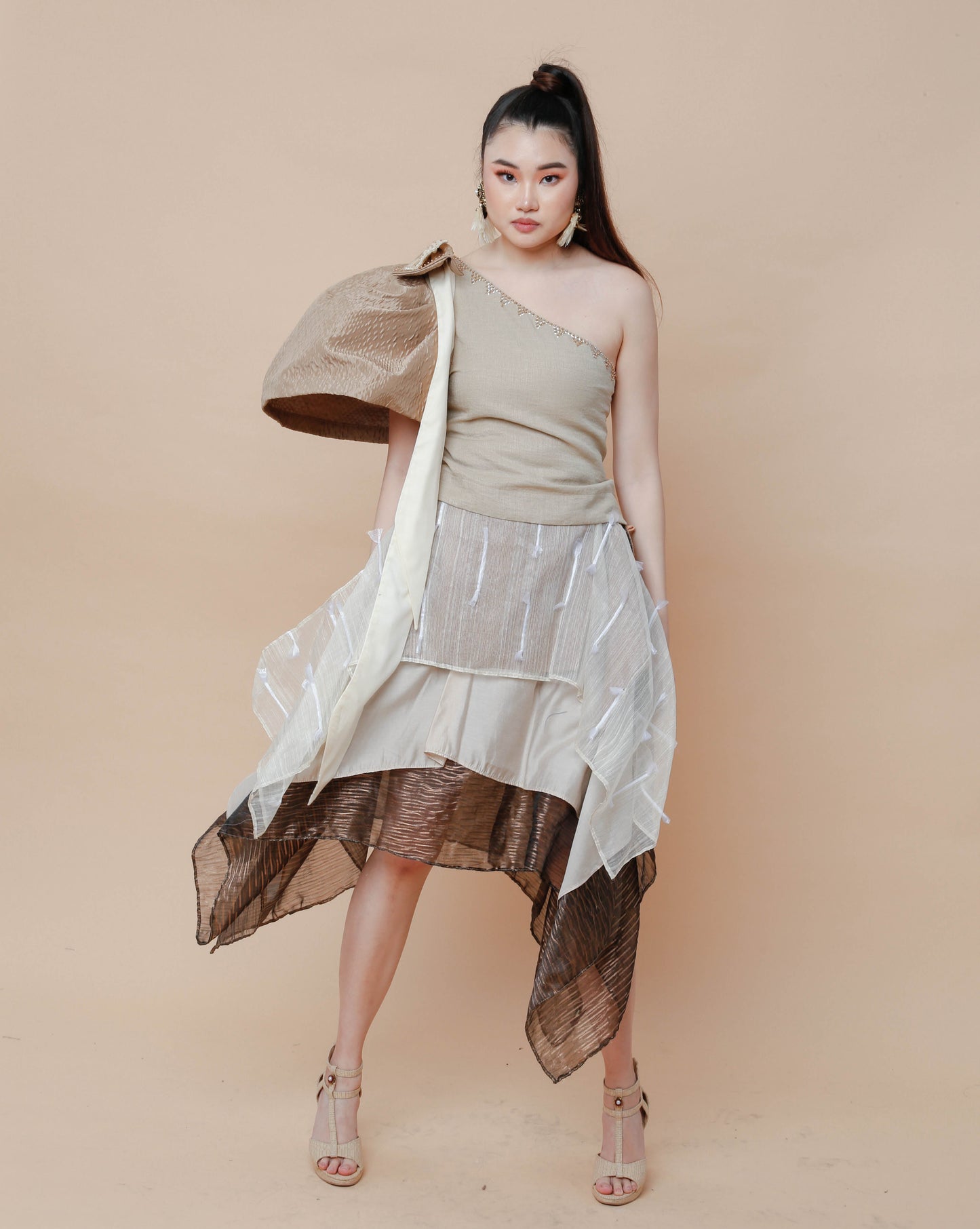 Freestyle Skirt Earth Tone Piña Candy Wrapper Barong