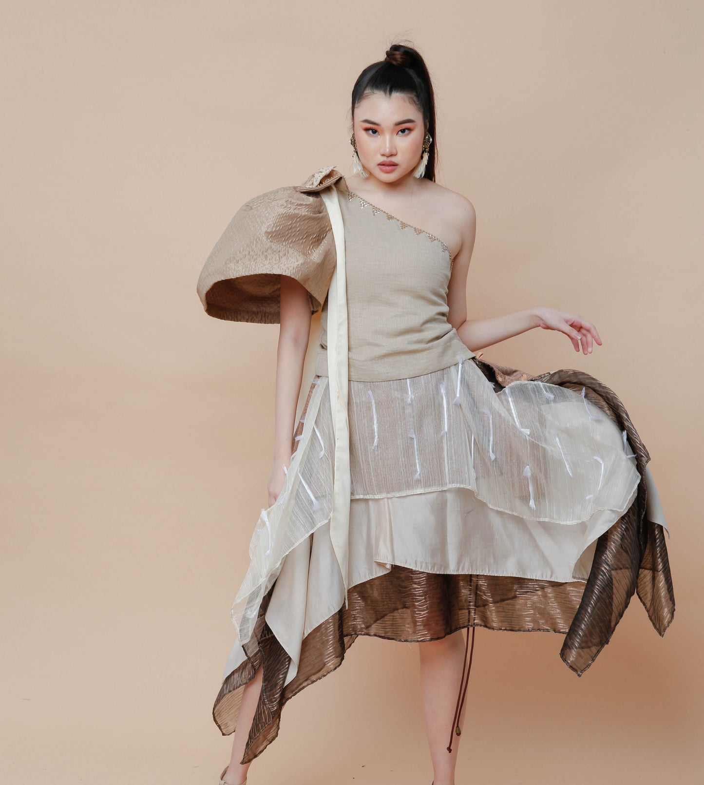 Freestyle Skirt Earth Tone Piña Candy Wrapper Barong