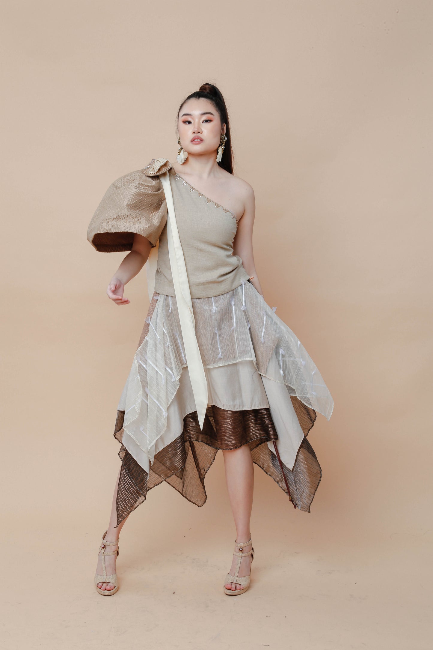 Freestyle Skirt Earth Tone Piña Candy Wrapper Barong