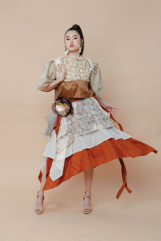 Free Style Burnt Orange Skirt with Detachable Floral Applique