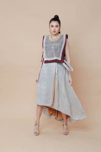 Barong Bib in Maroon with Hand Beaded Appliques