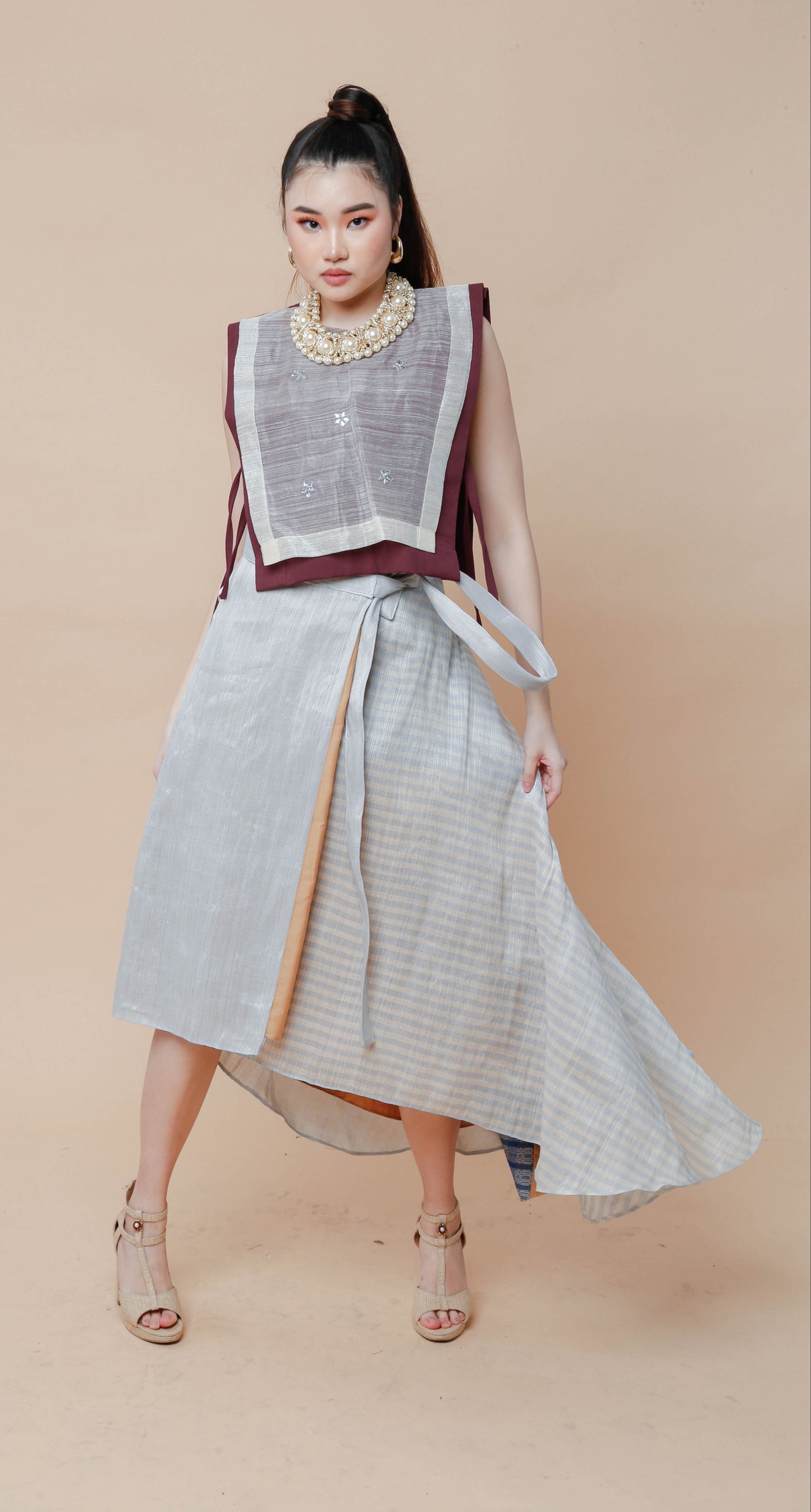 Reversible Free Size Abaca Skirt with Barong