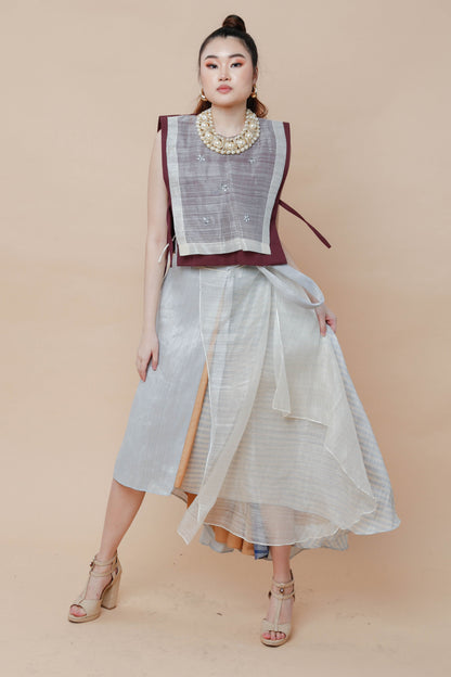 Reversible Free Size Abaca Skirt with Barong
