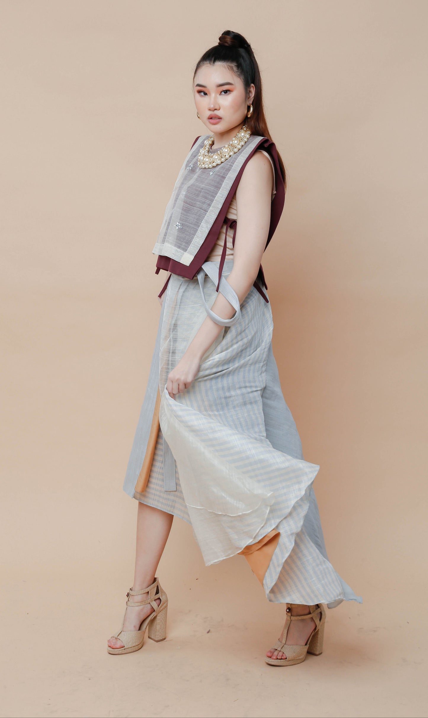 Reversible Free Size Abaca Skirt with Barong