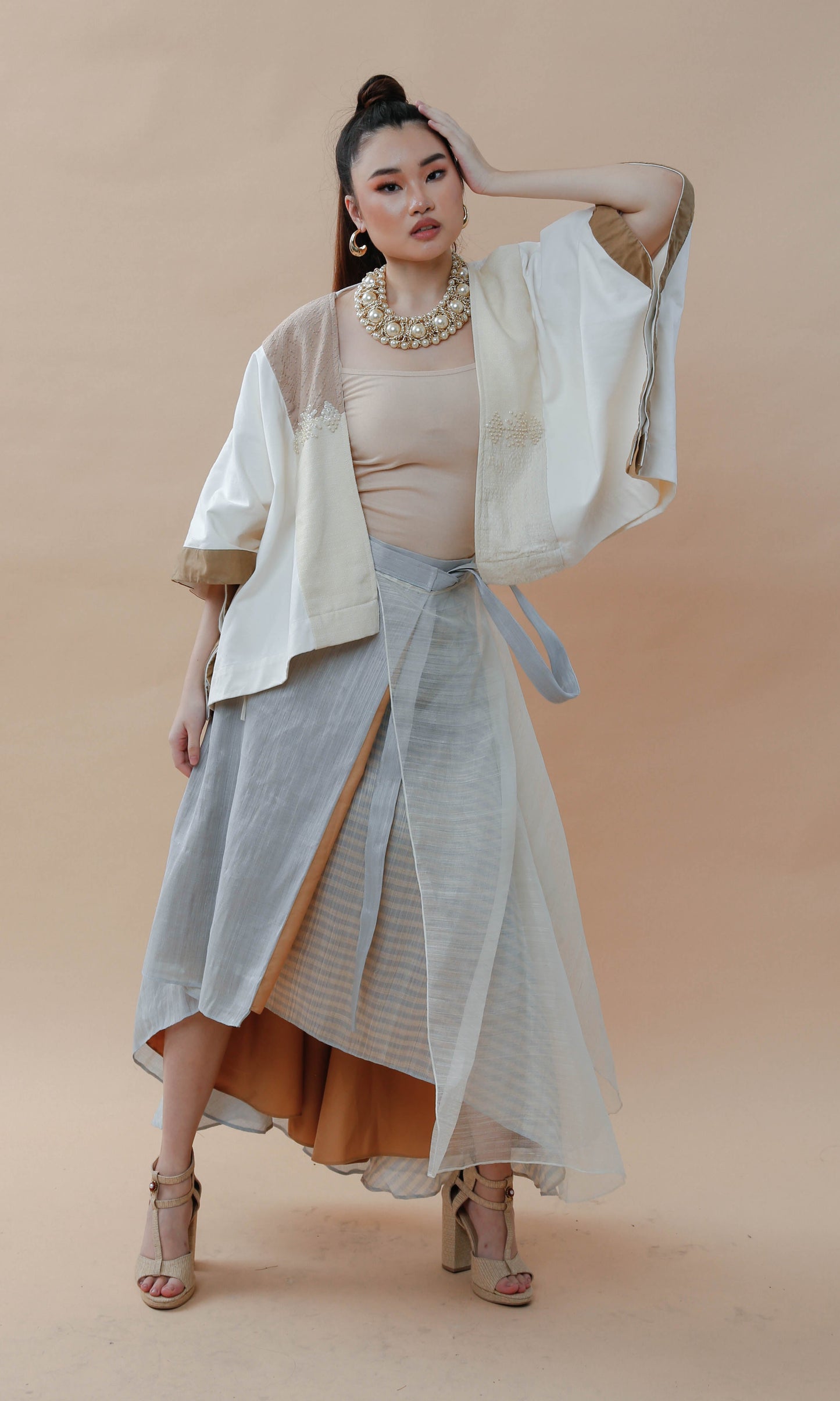 Heritage Poncho in Cream Kalinga and Negros Weaves