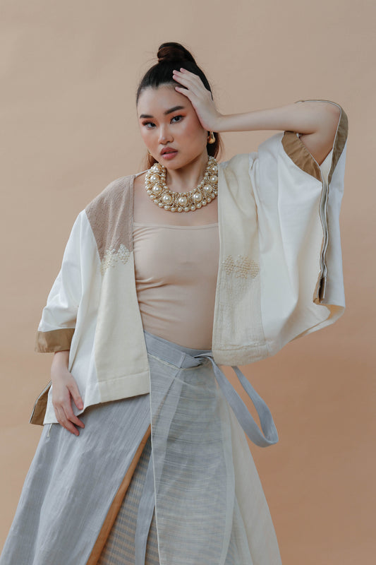Heritage Poncho in Cream Kalinga and Negros Weaves