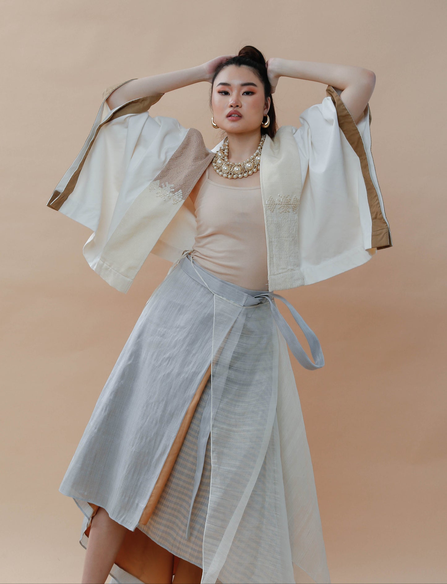 Heritage Poncho in Cream Kalinga and Negros Weaves