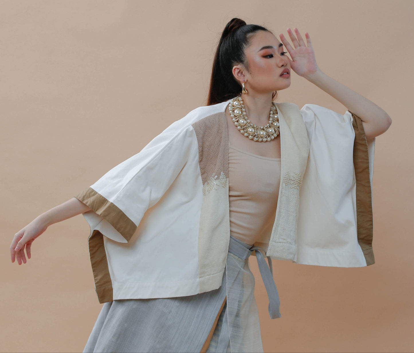 Heritage Poncho in Cream Kalinga and Negros Weaves
