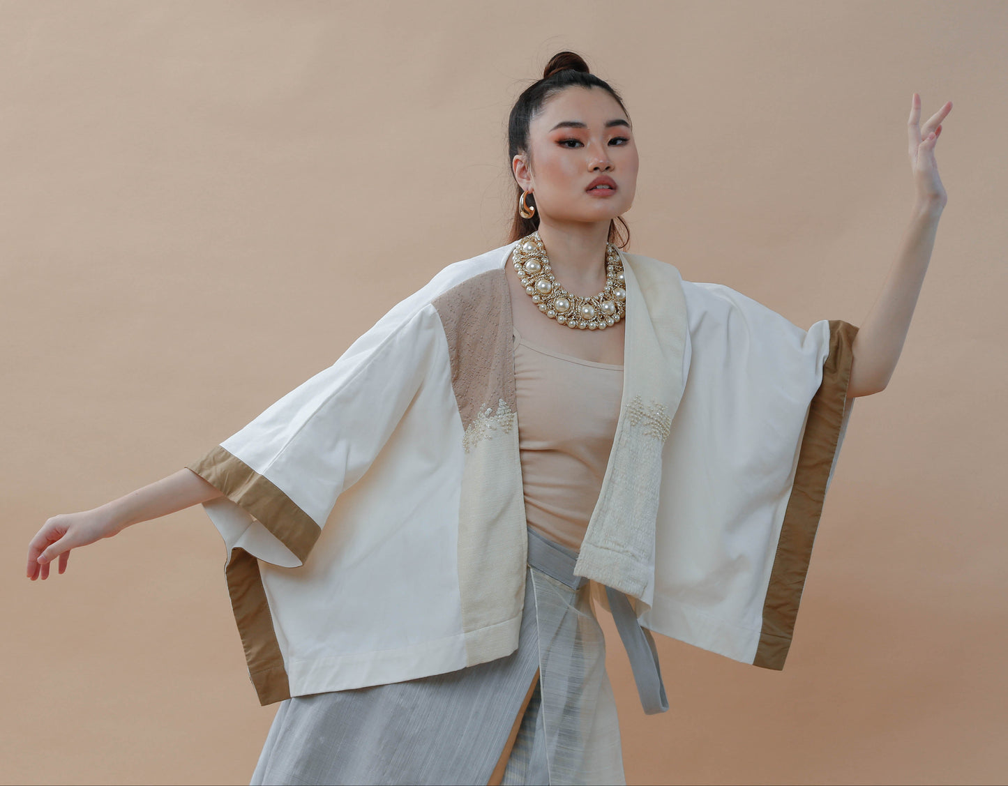 Heritage Poncho in Cream Kalinga and Negros Weaves