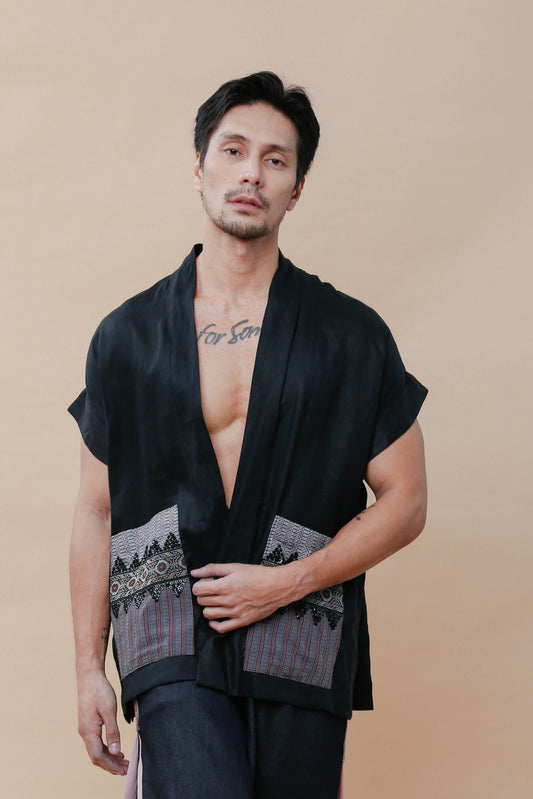 Maparaan Unisex Long Cover Up with Big Pockets in Binakol Weave Beads