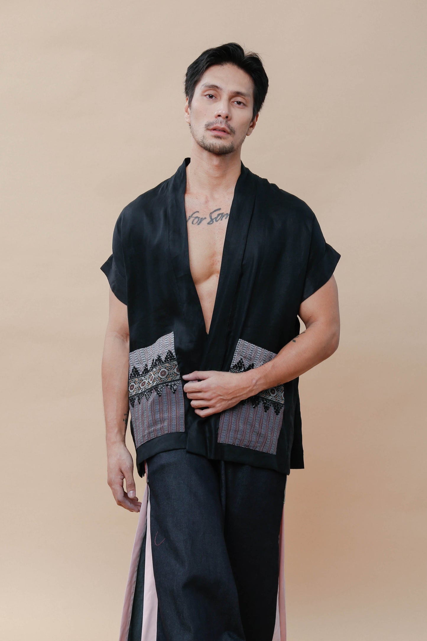 Maparaan Unisex Long Cover Up with Big Pockets in Binakol Weave Beads