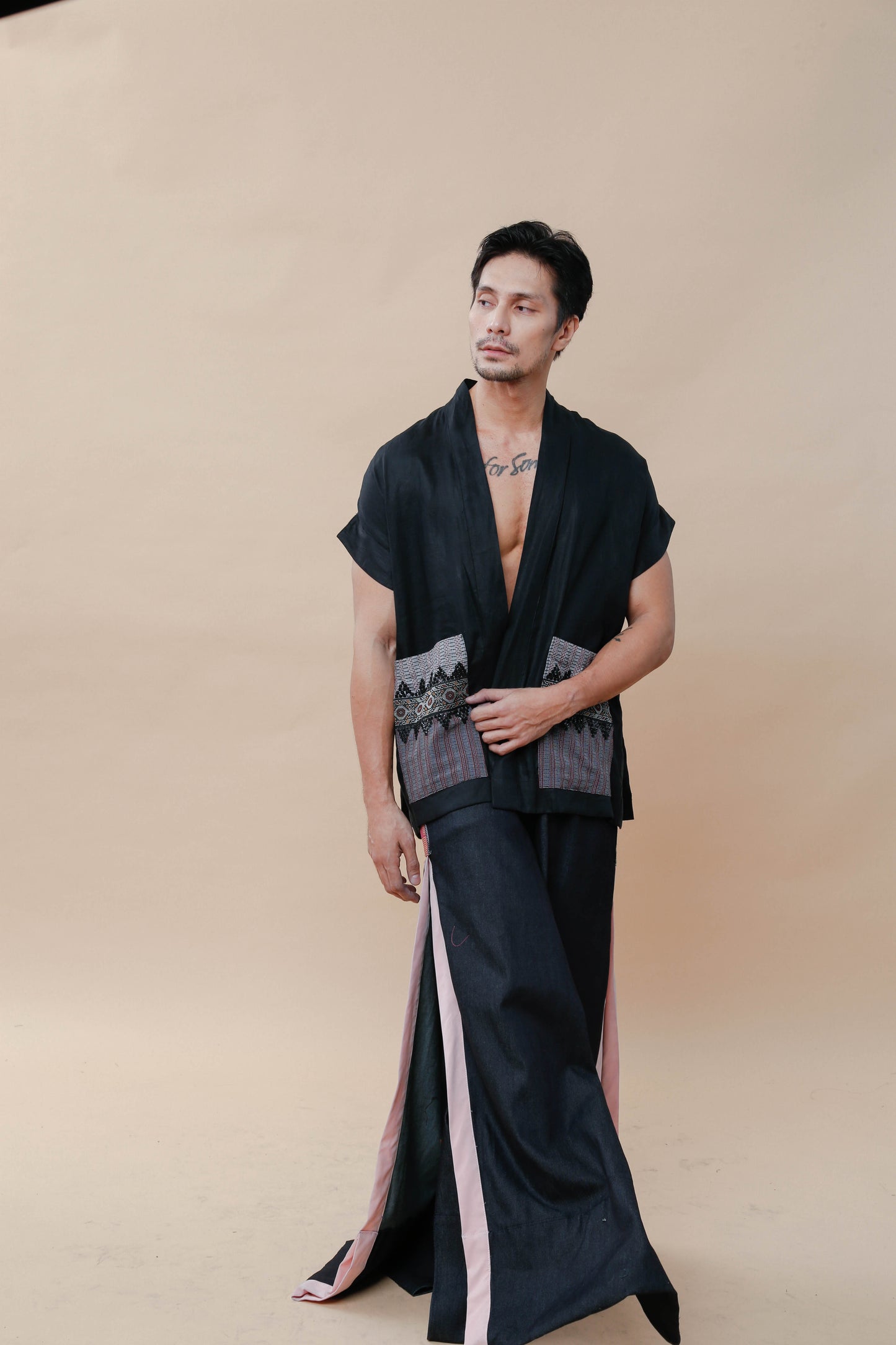 Maparaan Unisex Long Cover Up with Big Pockets in Binakol Weave Beads