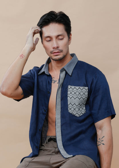 Maabilidad Men's Polo in Blue Linen