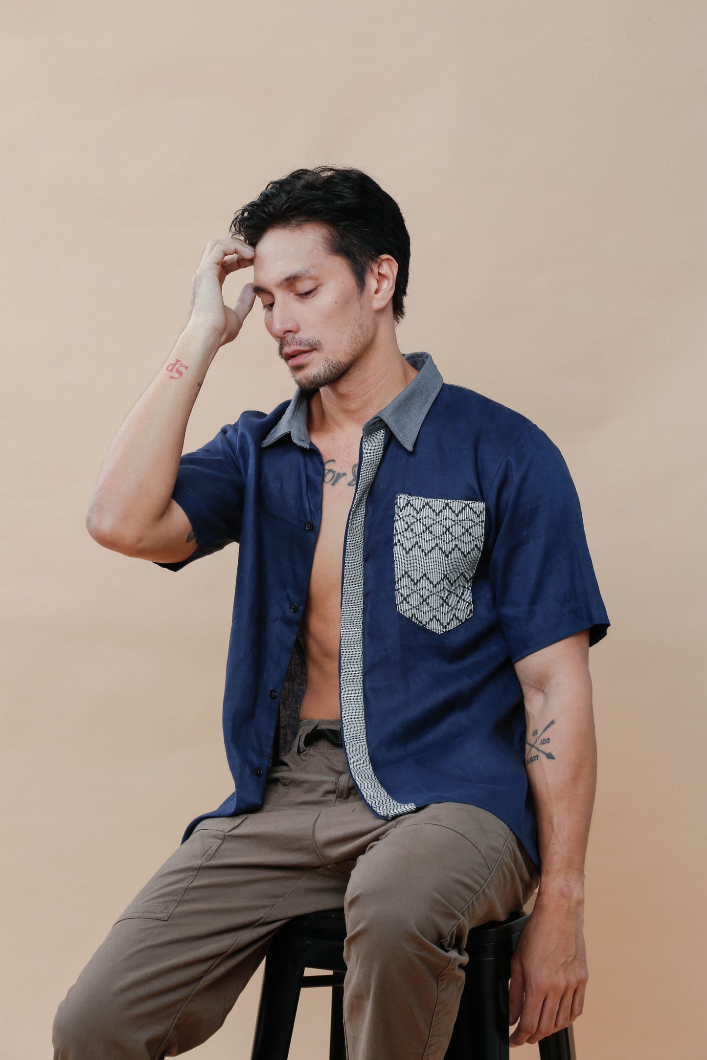 Maabilidad Men's Polo in Blue Linen