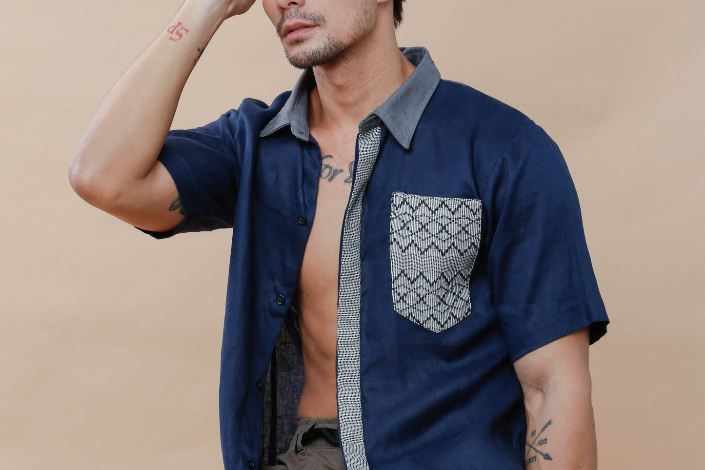 Maabilidad Men's Polo in Blue Linen