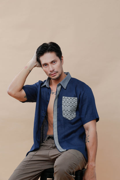 Maabilidad Men's Polo in Blue Linen