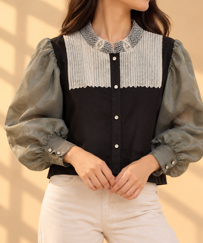 GARBOSA JACKET IN BLACK WITH RARE SUKSUK BARONG AND CALADO