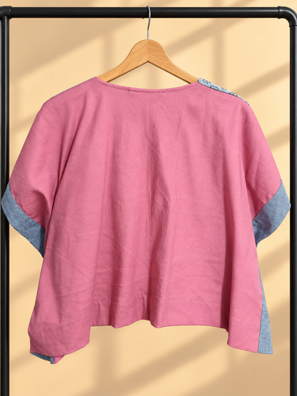 HERITAGE PONCHO IN MIXED PINK WITH MULTI PATTERN WEAVE