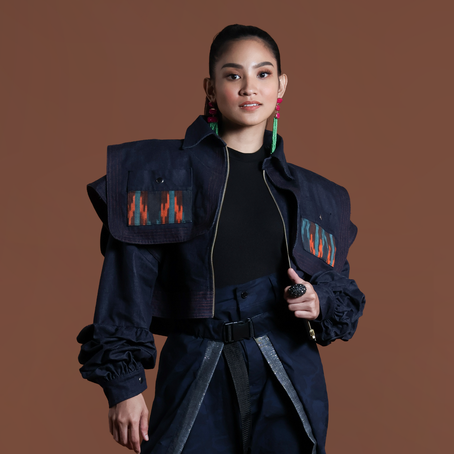 PALABAN LONG SLEEVES JACKET COVER UP WITH IKAT OF THE NORTH-orange pocket