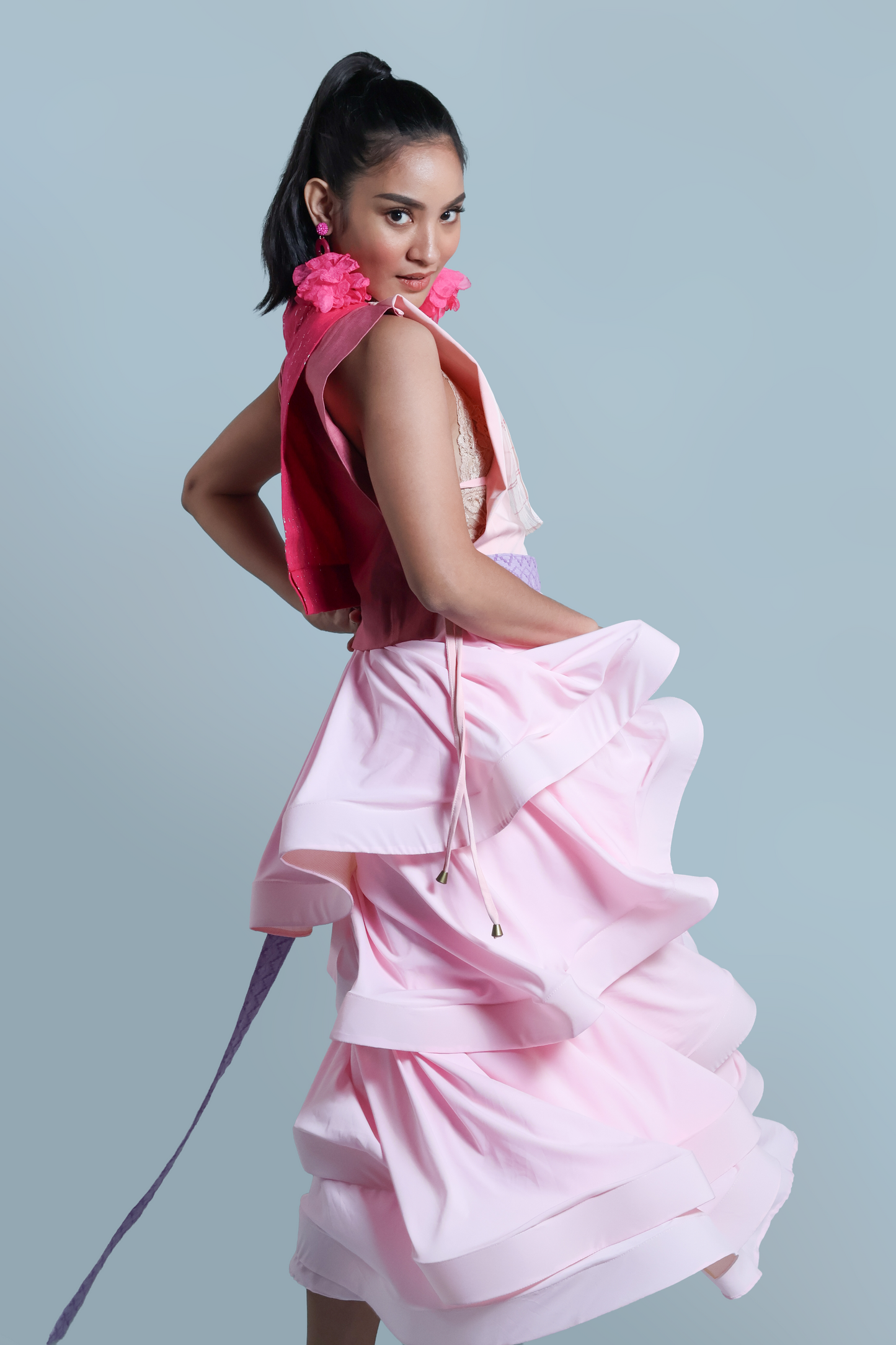 MALANDI WRAP SKIRT IN BLUSH PINK WITH INABEL BELT