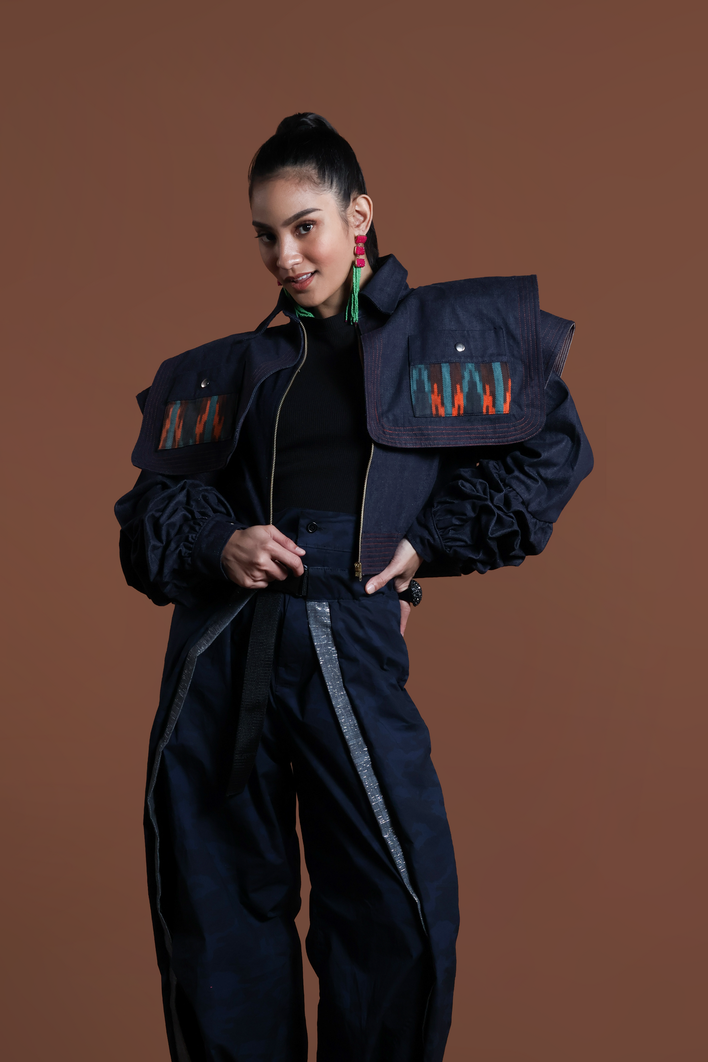 PALABAN LONG SLEEVES JACKET COVER UP WITH IKAT OF THE NORTH-orange pocket
