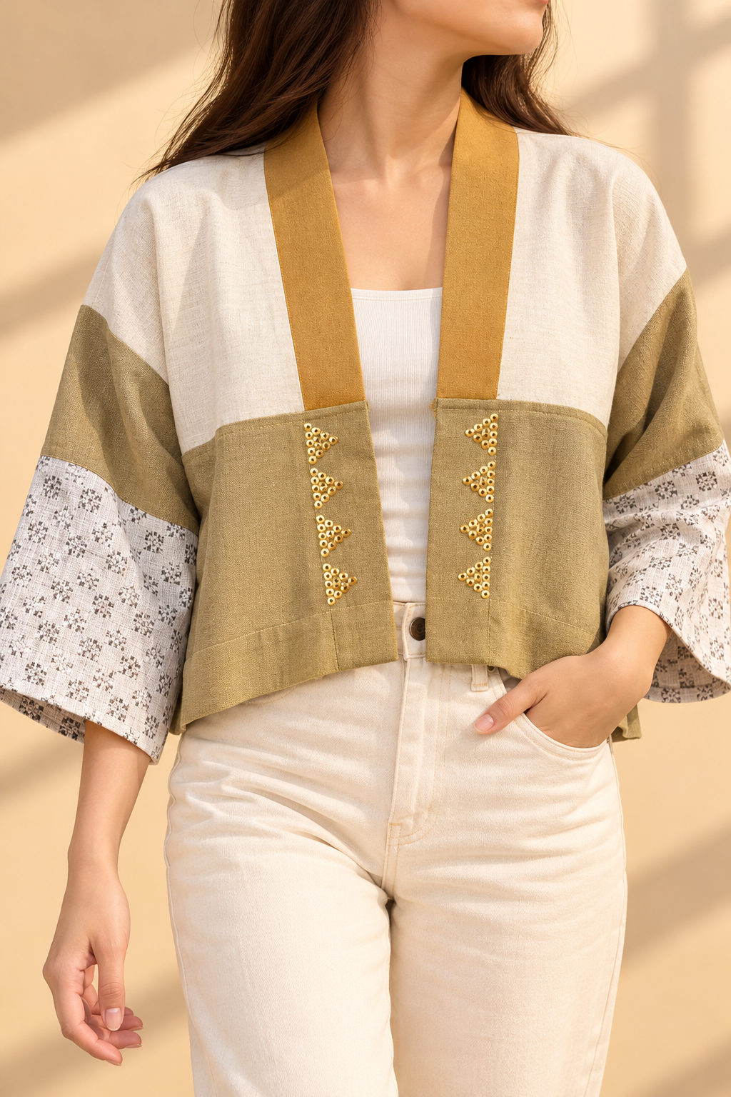 CROP KIMONO IN EARTH WITH BINAKOL