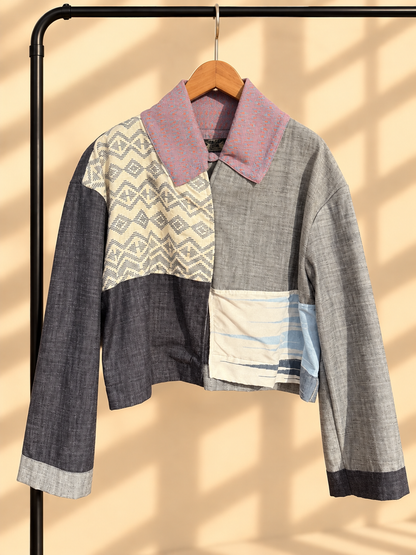 ROCKSTAR JACKET IN DENIM WITH TATSULOK, INAUL AND KABANGKALAN WEAVE