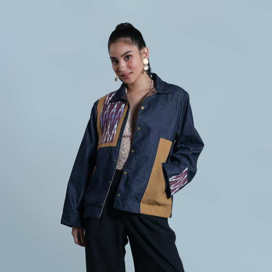 MAGINOO UNISEX JACKET IN DENIM AND IKAT OF THE NORTH