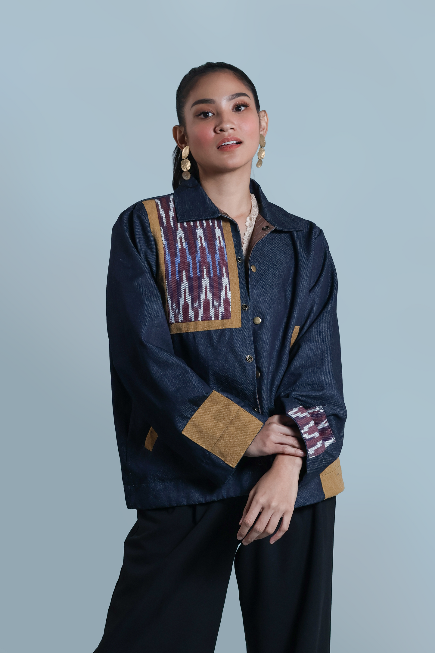 MAGINOO UNISEX JACKET IN DENIM AND IKAT OF THE NORTH