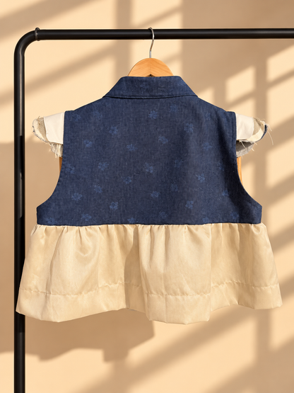 ITINAKDA TOP IN DENIM WITH COTTON ABACA