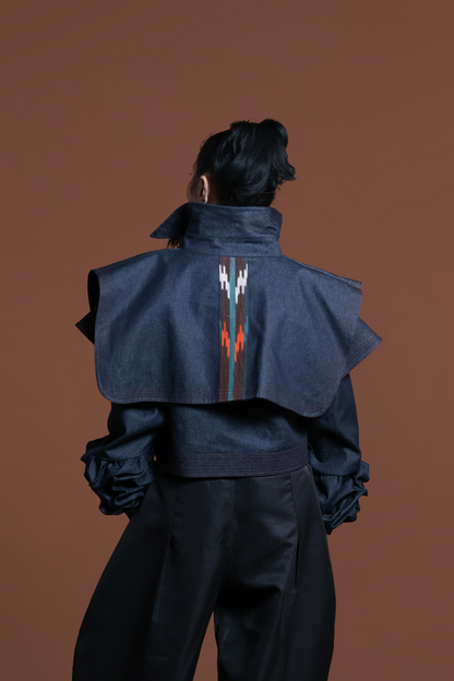 PALABAN LONG SLEEVES JACKET COVER UP WITH IKAT OF THE NORTH- blue pocket