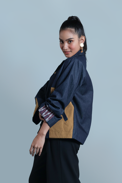 MAGINOO UNISEX JACKET IN DENIM AND IKAT OF THE NORTH