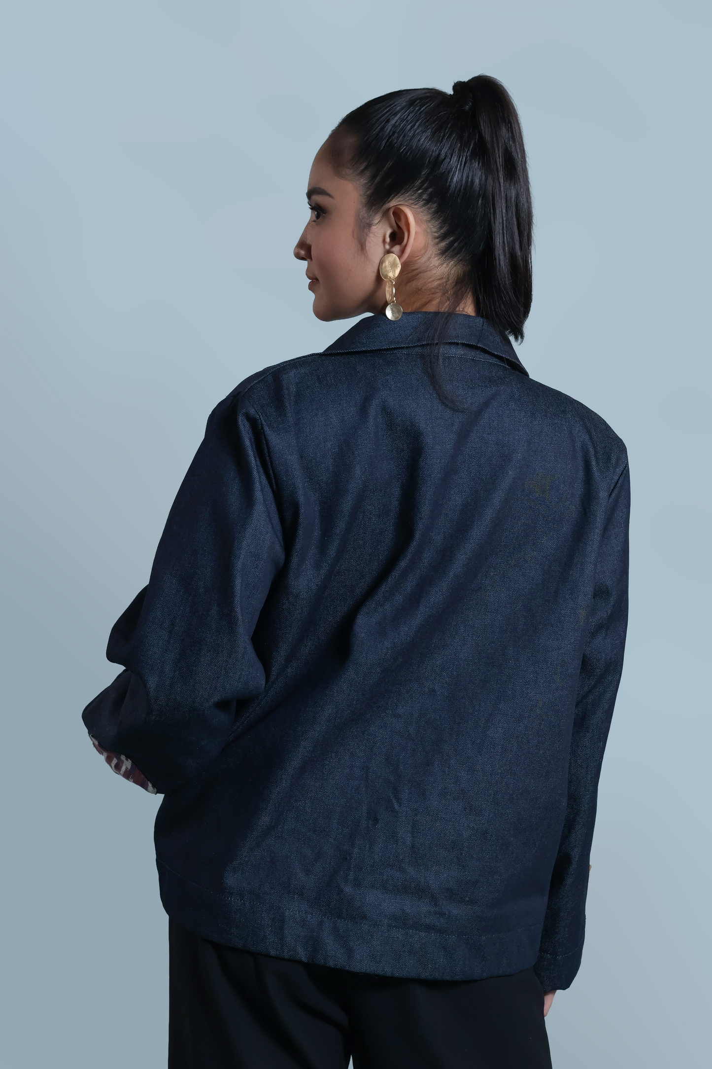 MAGINOO UNISEX JACKET IN DENIM AND IKAT OF THE NORTH