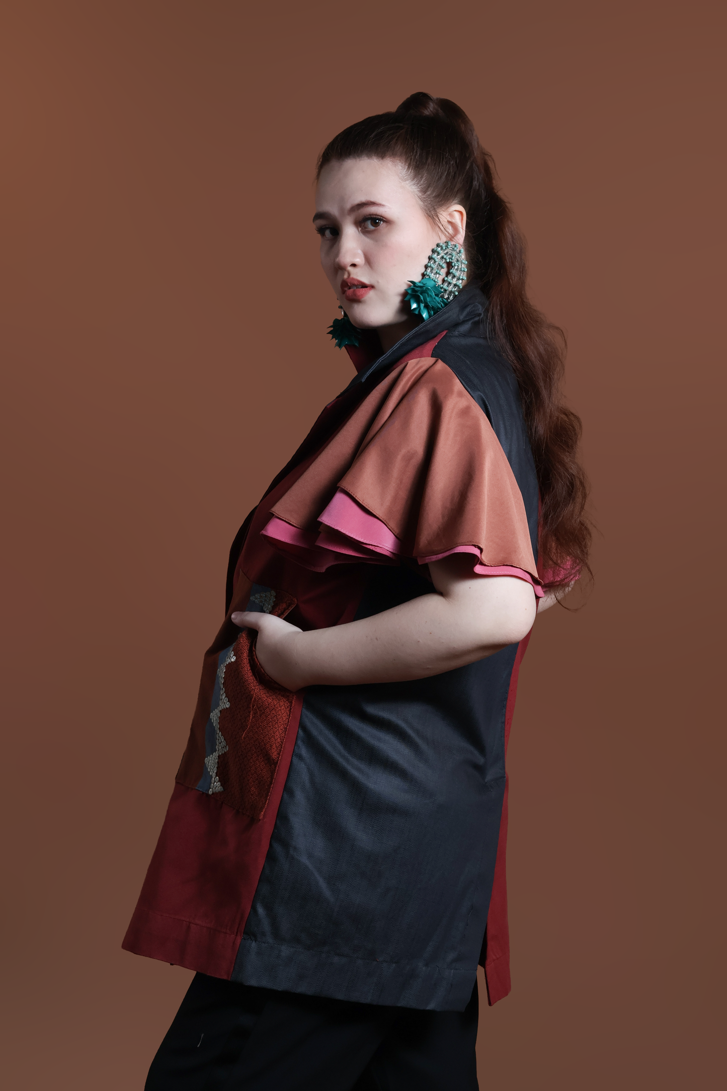 PANGANAY COVER UP PONCHO IN RED BLUE WITH KANTARINES WEAVE