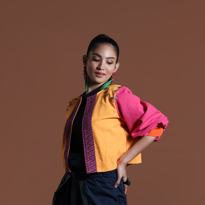 NAKAKALOKA JACKET COVER UP IN MUSTARD PINK WITH RARE KABANGKALAN WEAVE