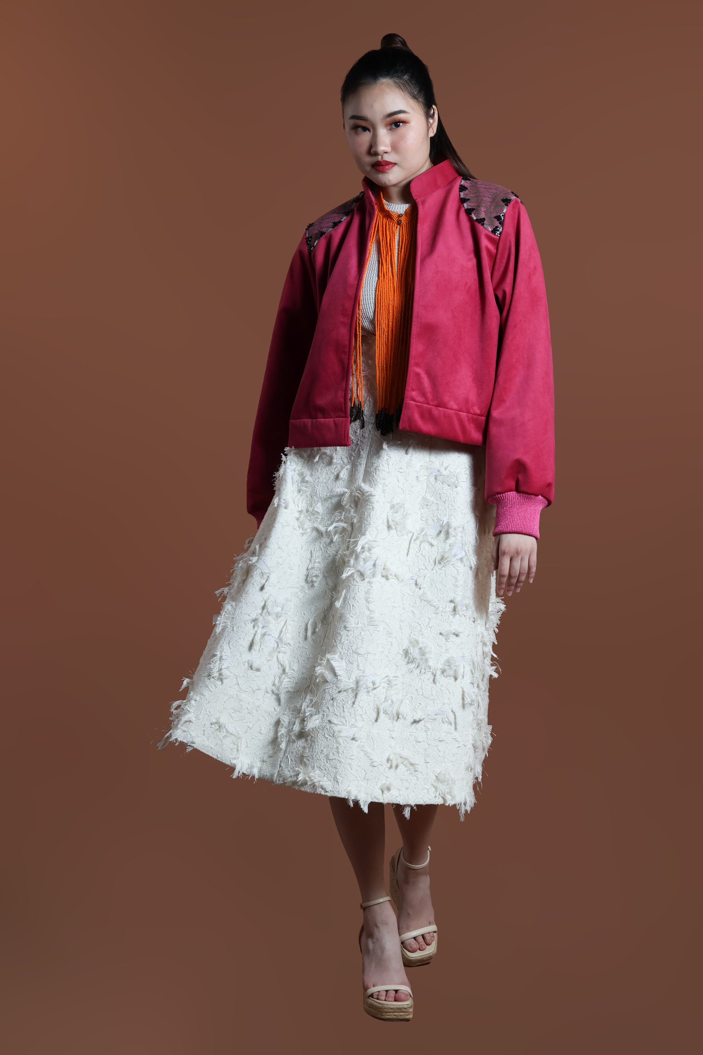 GLADIATOR JACKET IN PINK VELVET AND KABANKALAN WEAVE