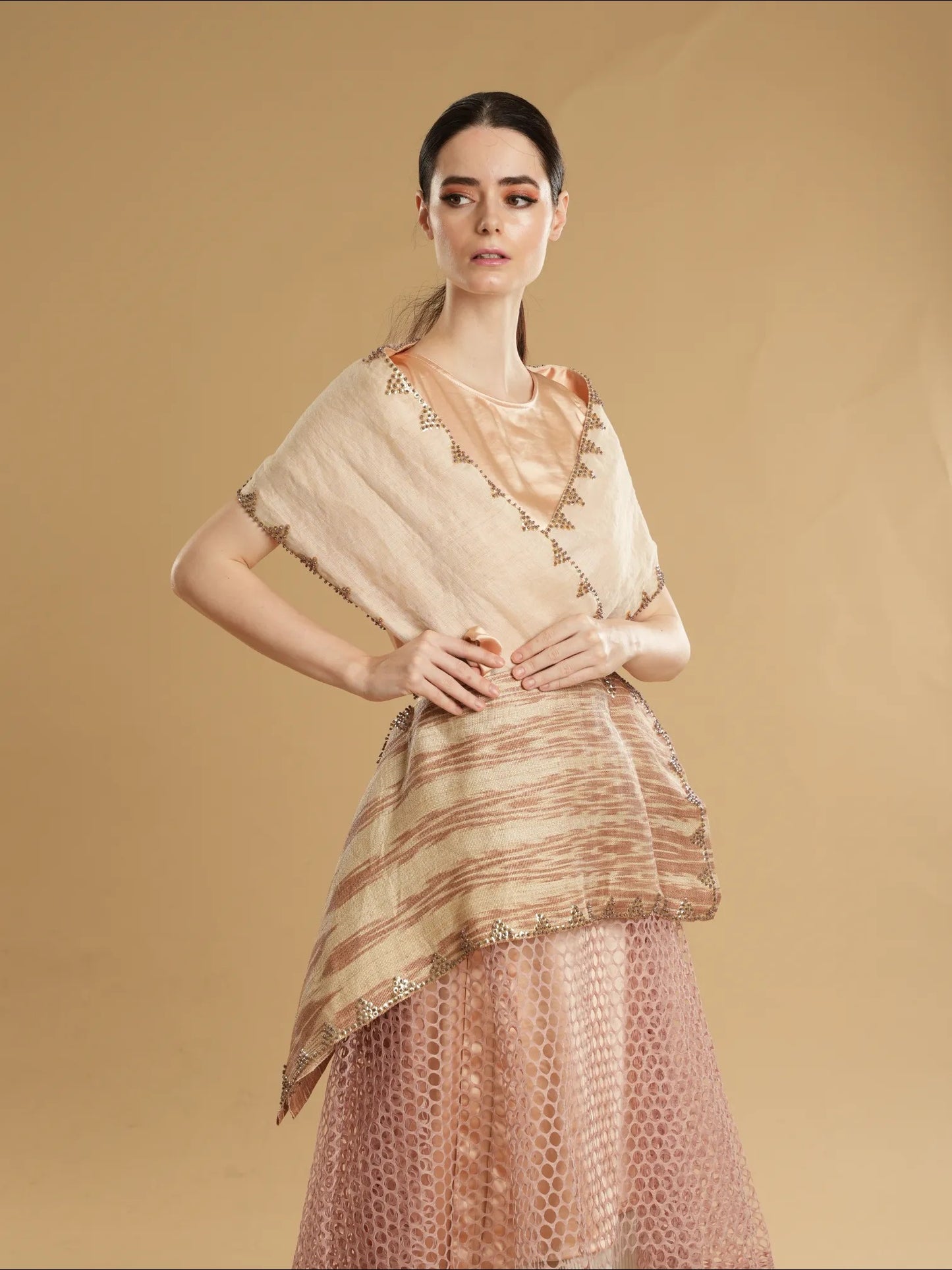 Modern Filipiniana Pale Neutral Tnalak with Sibagat Abaca