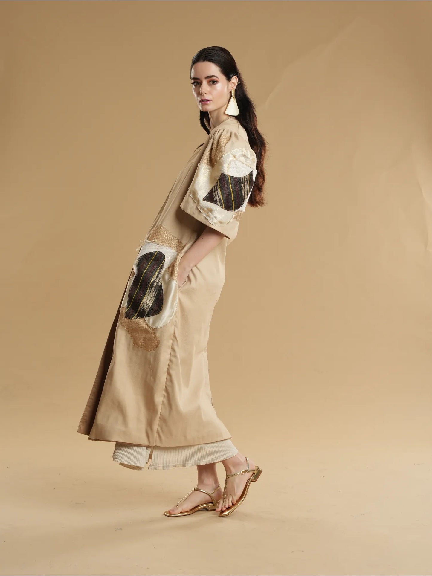 Daloy Long Trench Kimono in Brown