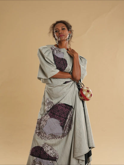 Ilog Gown in Grey with Yakan Weave