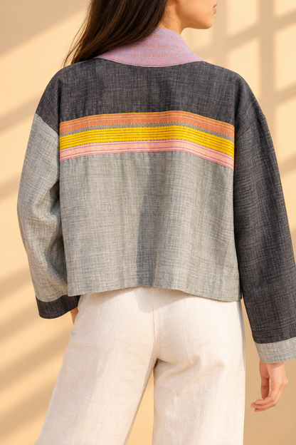 ROCKSTAR JACKET IN DENIM WITH TATSULOK, INAUL AND KABANGKALAN WEAVE
