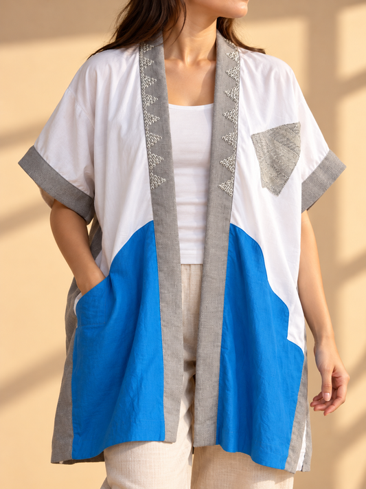 GLAMOROSA COVER UP IN WHITE LINEN WITH EROPLANO ACCENT