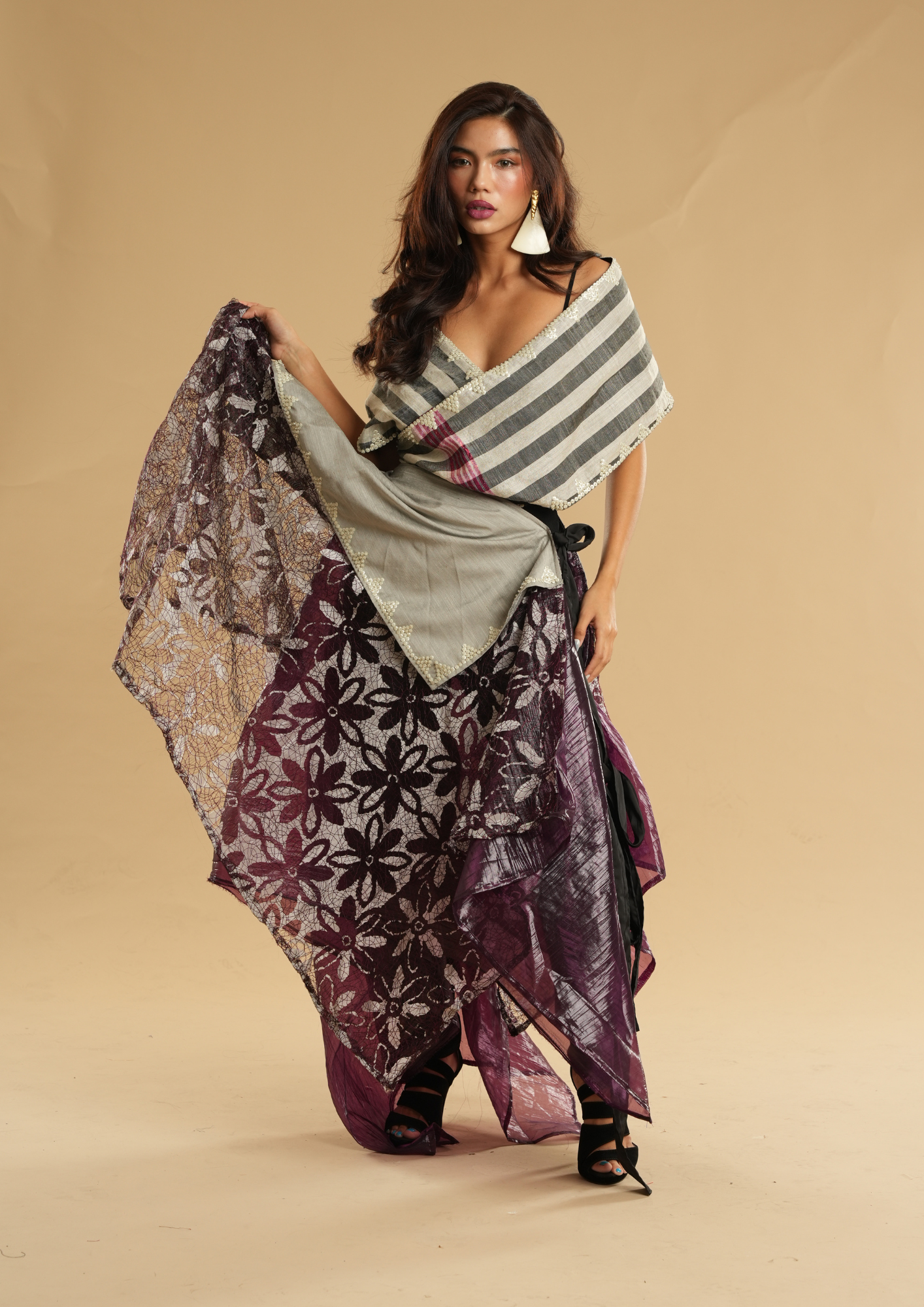 Modern Filipiniana Burgundy with Sibagat Abaca Stripes