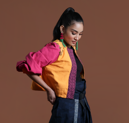 NAKAKALOKA JACKET COVER UP IN MUSTARD PINK WITH RARE KABANGKALAN WEAVE