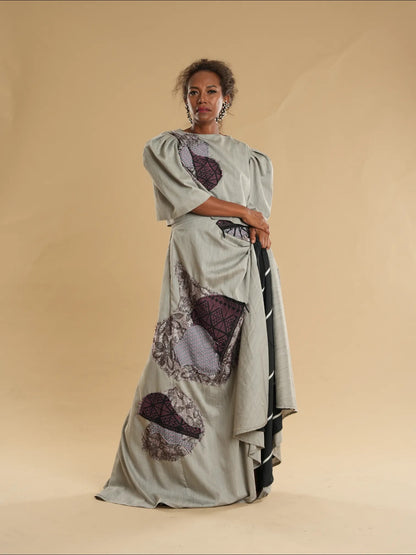 Ilog Gown in Grey with Yakan Weave