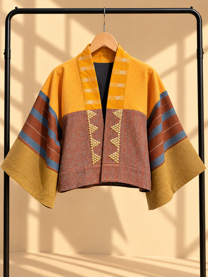 CROP KIMONO IN ORANGE WITH KANTARINES AND BEADWORKS