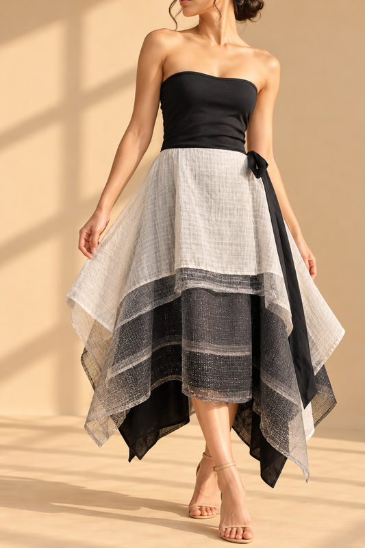 KABOGERA SKIRT IN SILVER GRAY WITH SILVER SQUARE BARONG