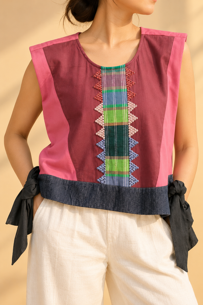 NINJA SA BILIS TOP IN MAROON  WITH PATADYONG AND BEADWORKS