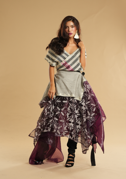 Modern Filipiniana Burgundy with Sibagat Abaca Stripes