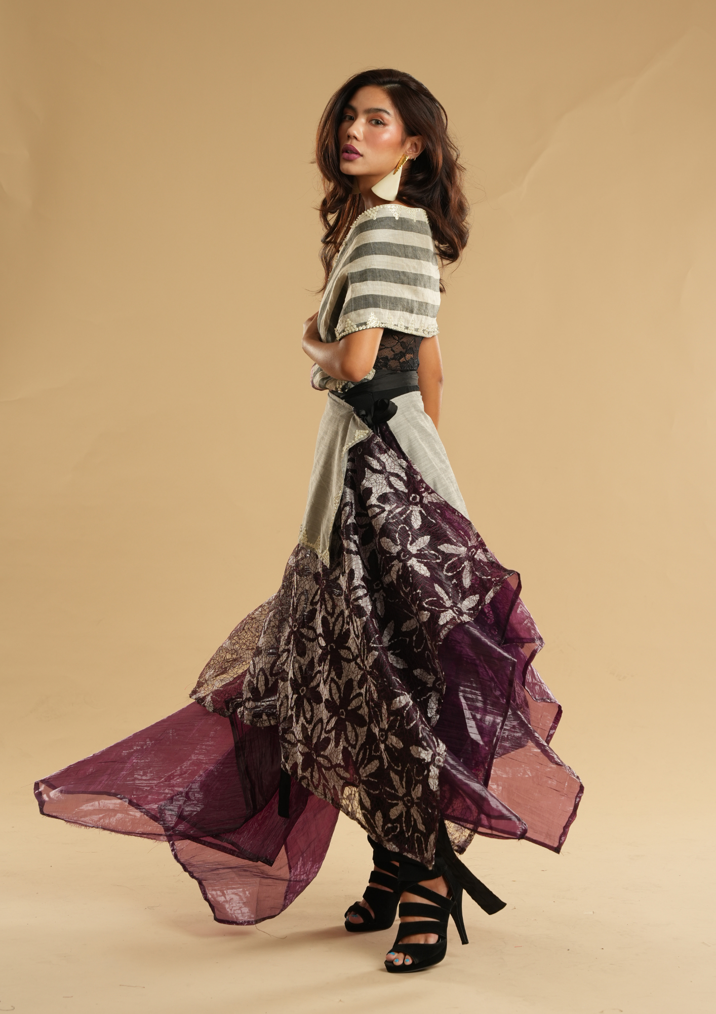 Modern Filipiniana Burgundy with Sibagat Abaca Stripes