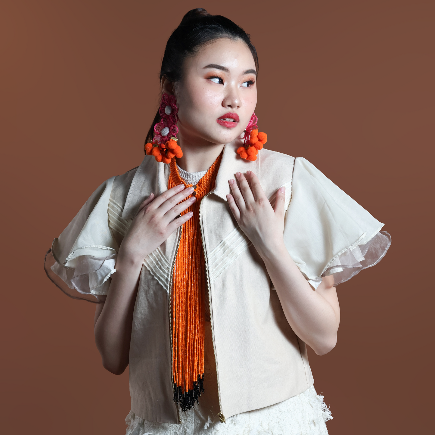 LIPAD JACKET WITH MALANDI SLEEVES IN CREAM AND RARE ABACA WEAVE